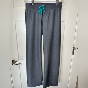 FIGS Technical Collection Scrub Pants XS/P Gray Teal Drawstring